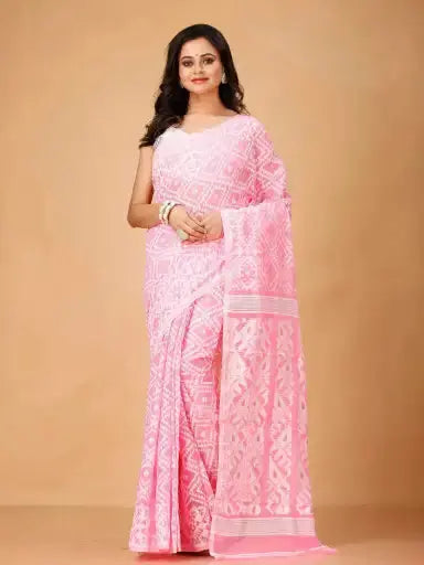 Rose Pink Bengal Handloom Soft Jamdani Saree