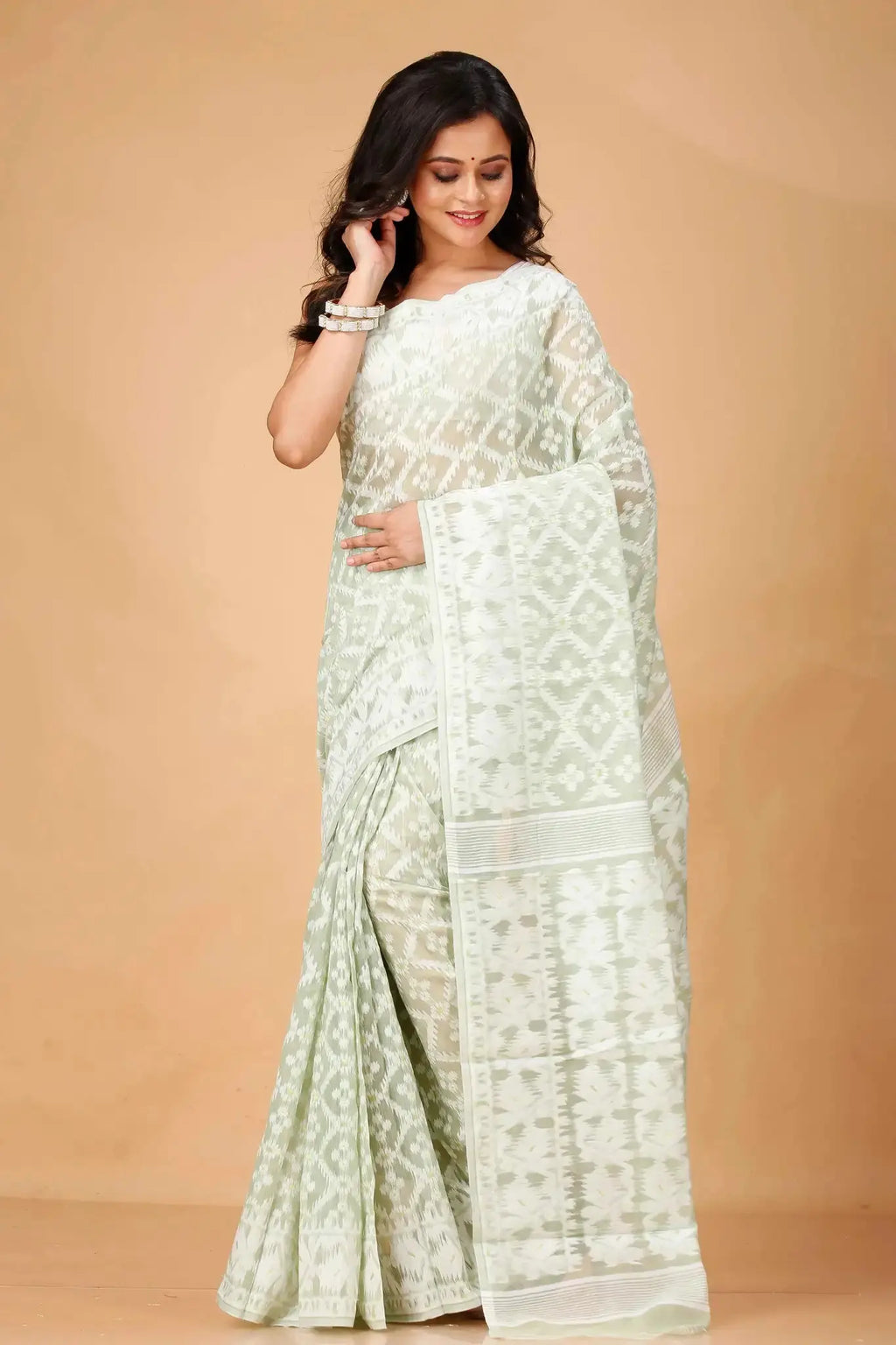 Quill Grey- Bengal Handloom Soft Cotton Jamdani Saree
