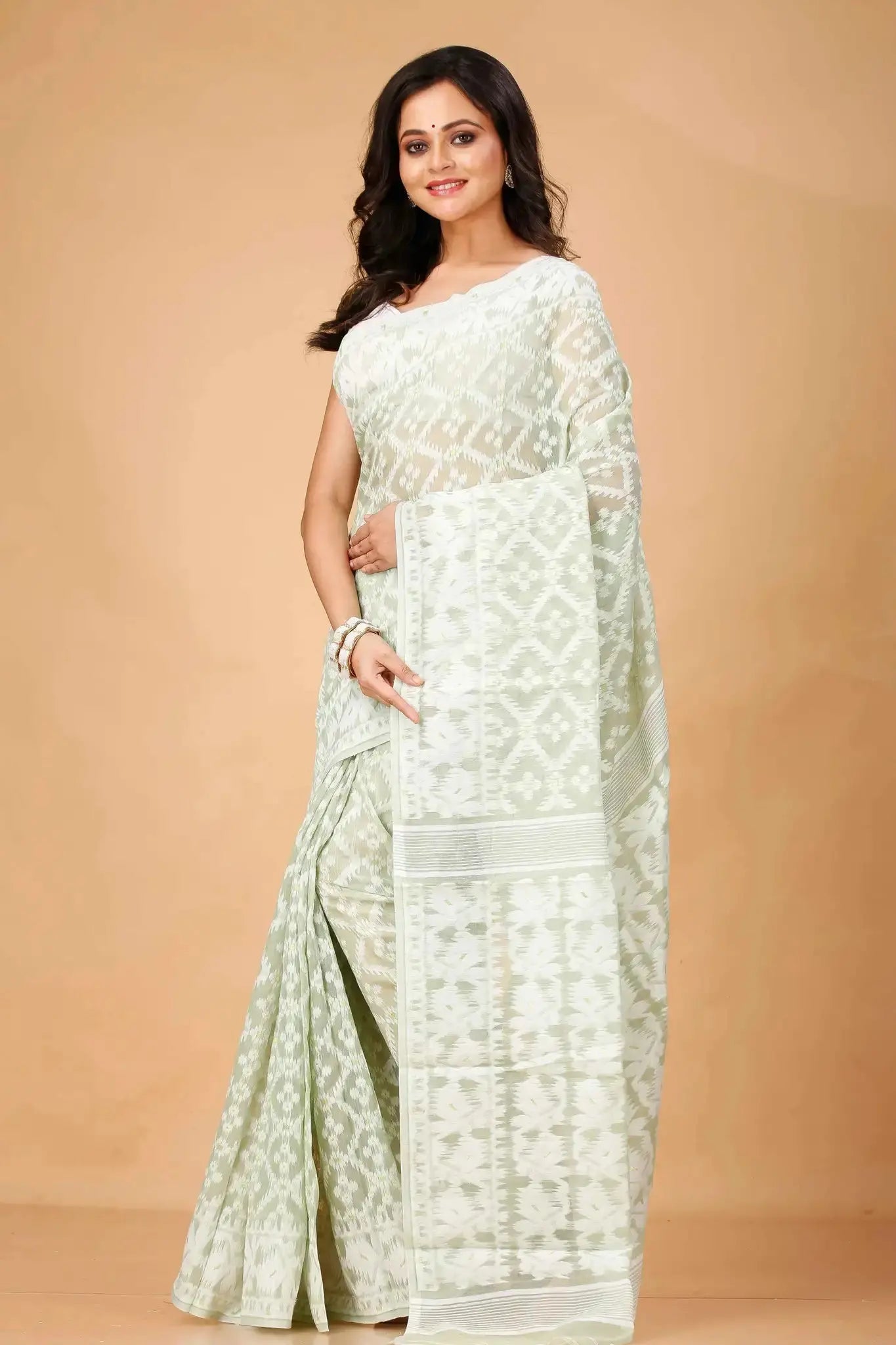 Quill Grey- Bengal Handloom Soft Cotton Jamdani Saree