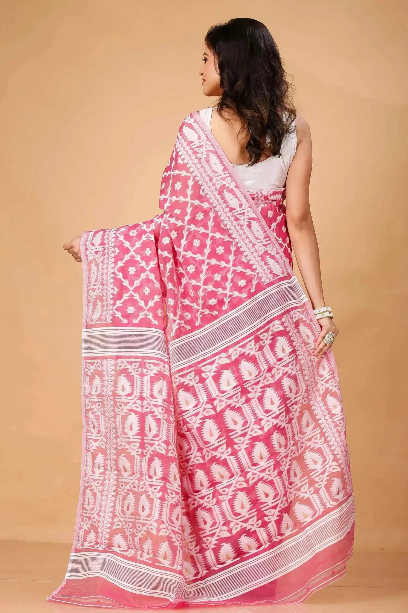 Canberry- Bengal Handloom Elegant Print Soft Jamdani Saree For Festival