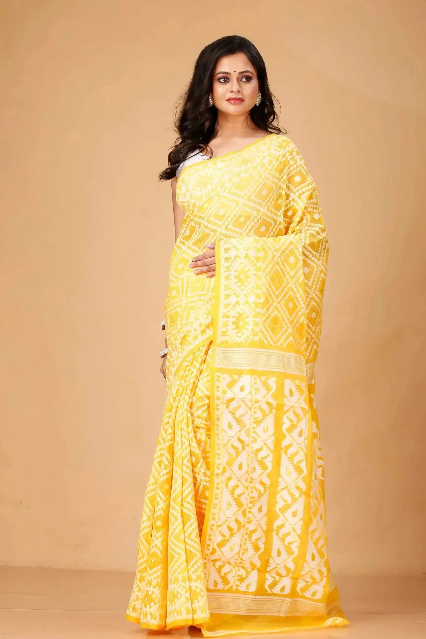 Saffron Mango Bengal Handloom Soft Jamdani Saree