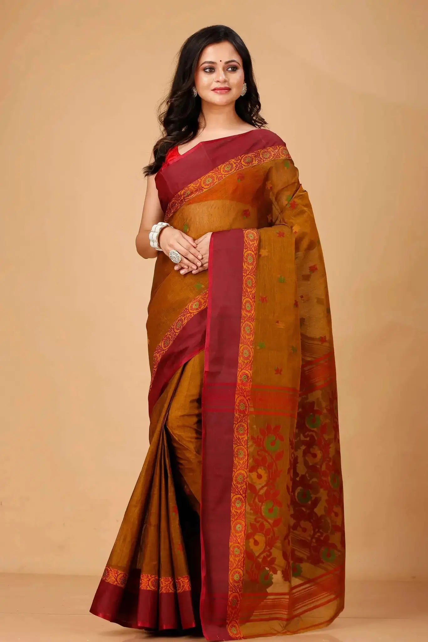 Rusty Brown- Pure Cotton Bengal Handloom Handwoven Indian Saree