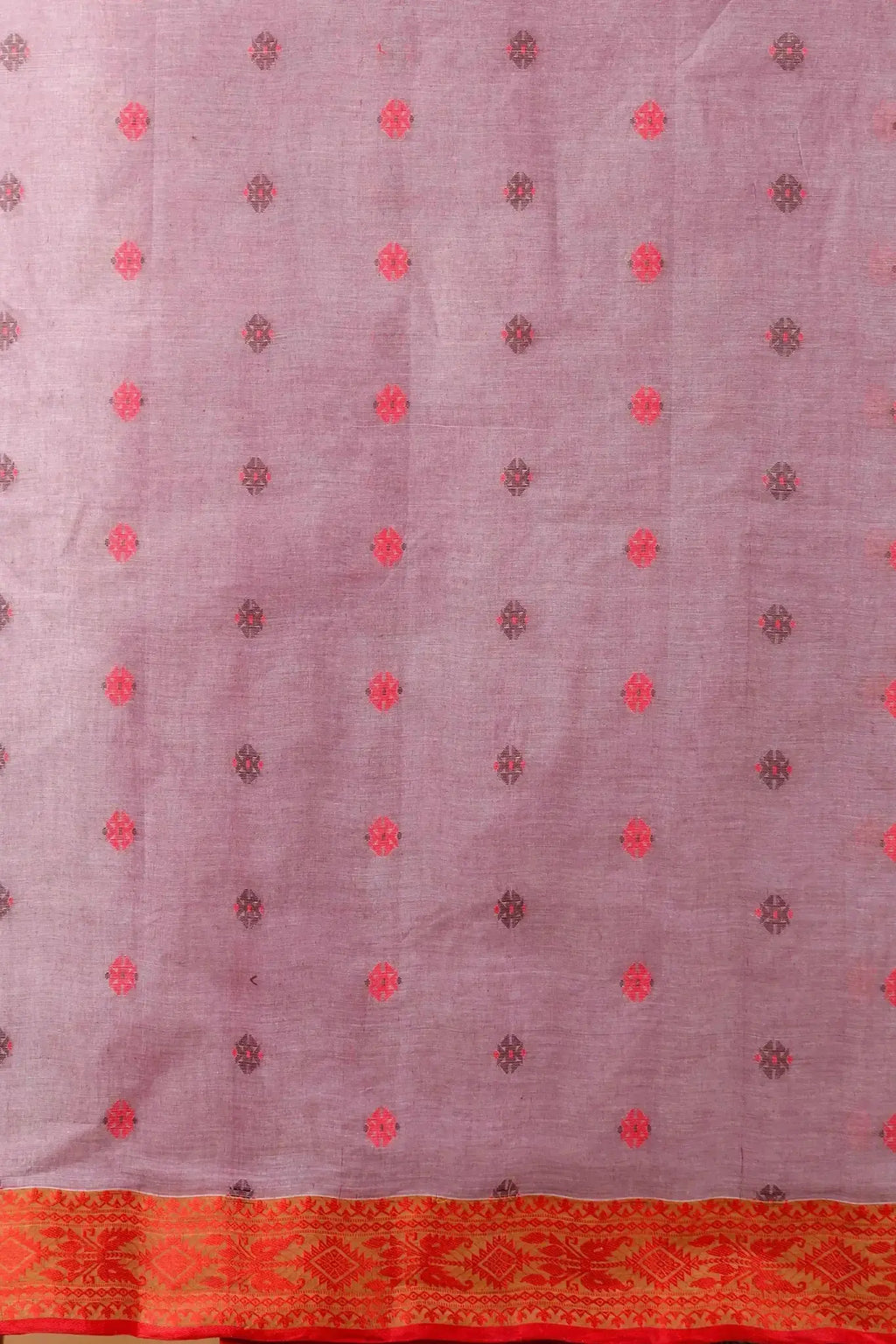 Pink & Red- Pure Cotton Bengal Handloom Classic Saree With Contrasting Border