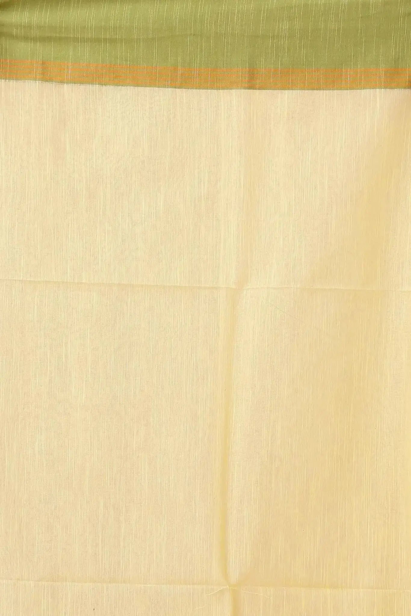 Elegant Pale Yellow Manipuri Cotton Saree with Olive Green Border & Floral Pallu