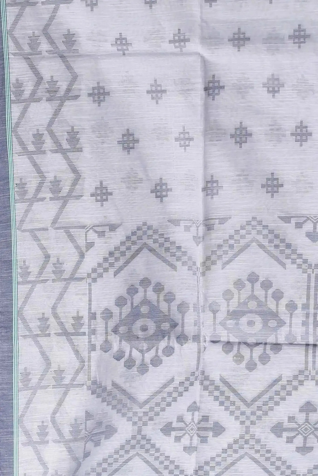Silver Sand- Bellu Cotton Handloom Fancy Geometric & Floral Saree With Blouse Piece