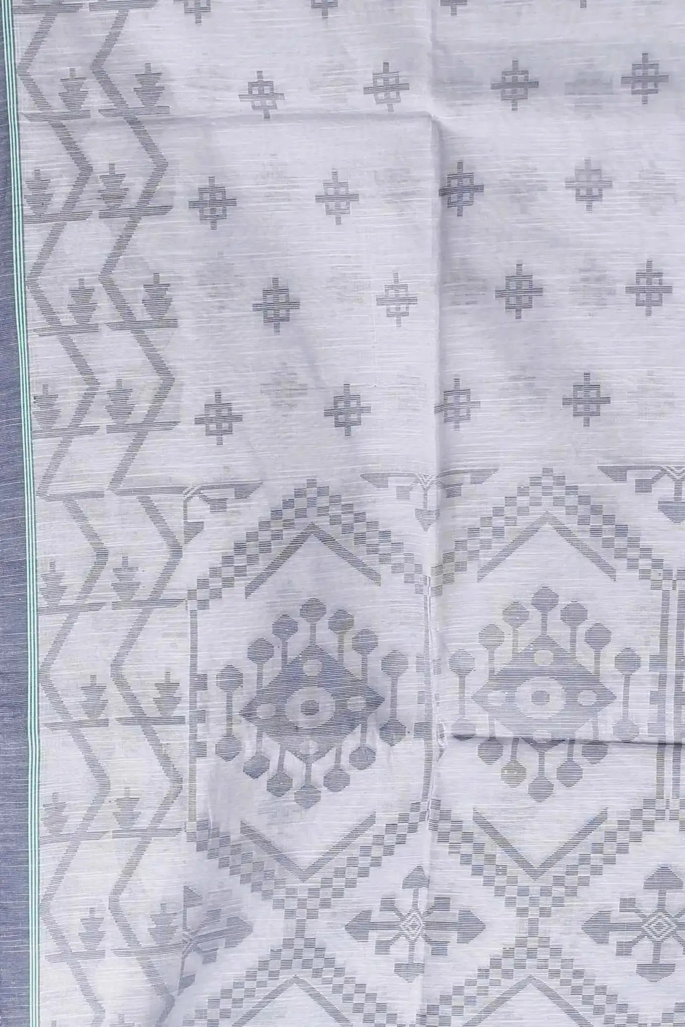 Silver Sand- Bellu Cotton Handloom Fancy Geometric & Floral Saree With Blouse Piece