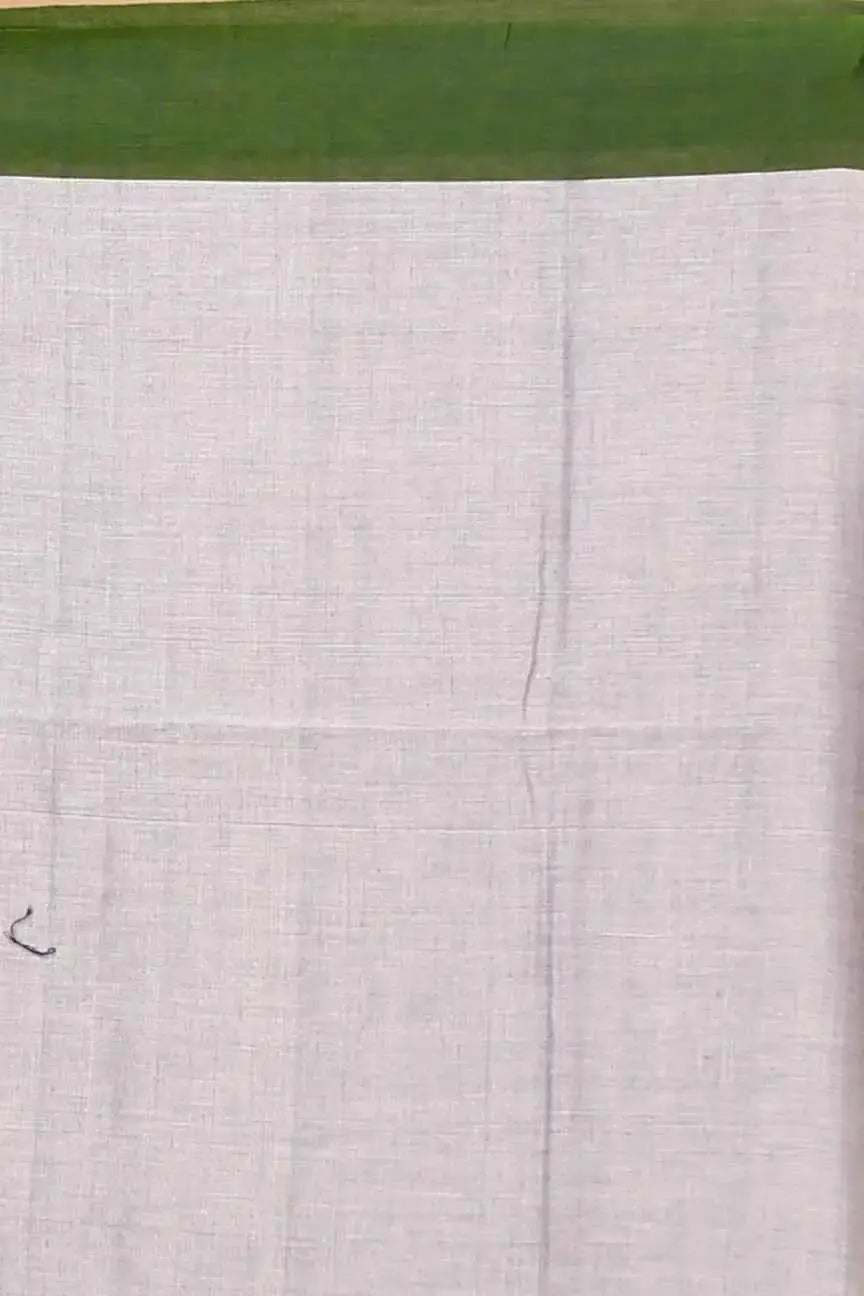 Grey Manipuri Cotton Saree With Forest Green Border Woven Pallu