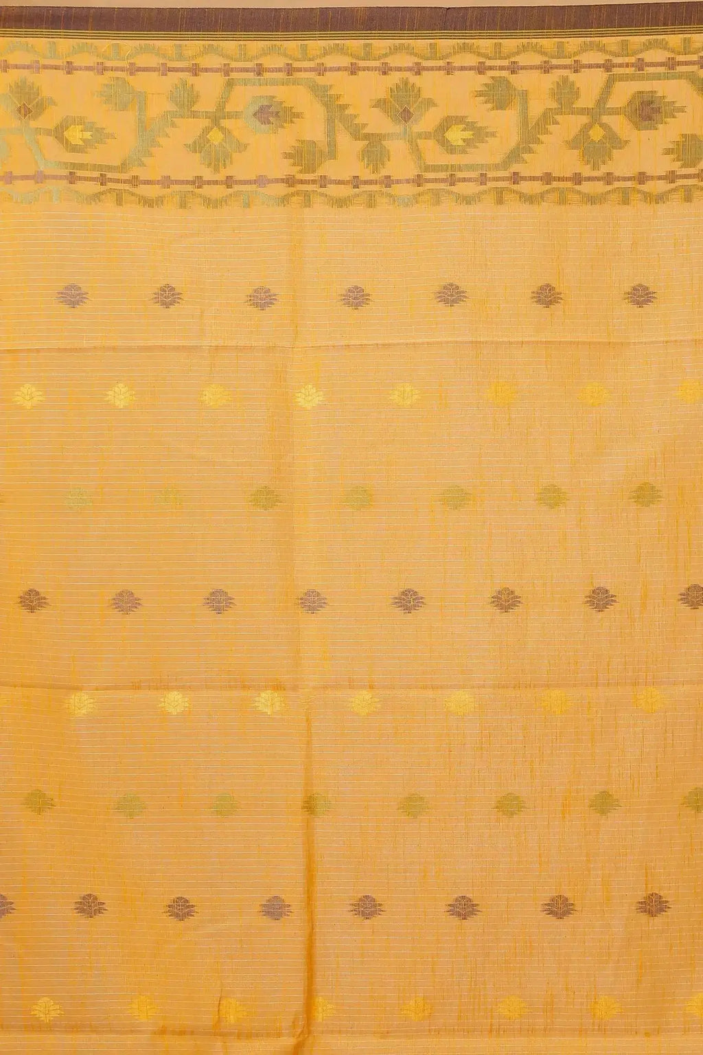 Bellu Cotton Handloom Fancy Saree- Moon Mist With Deep Saffron Border