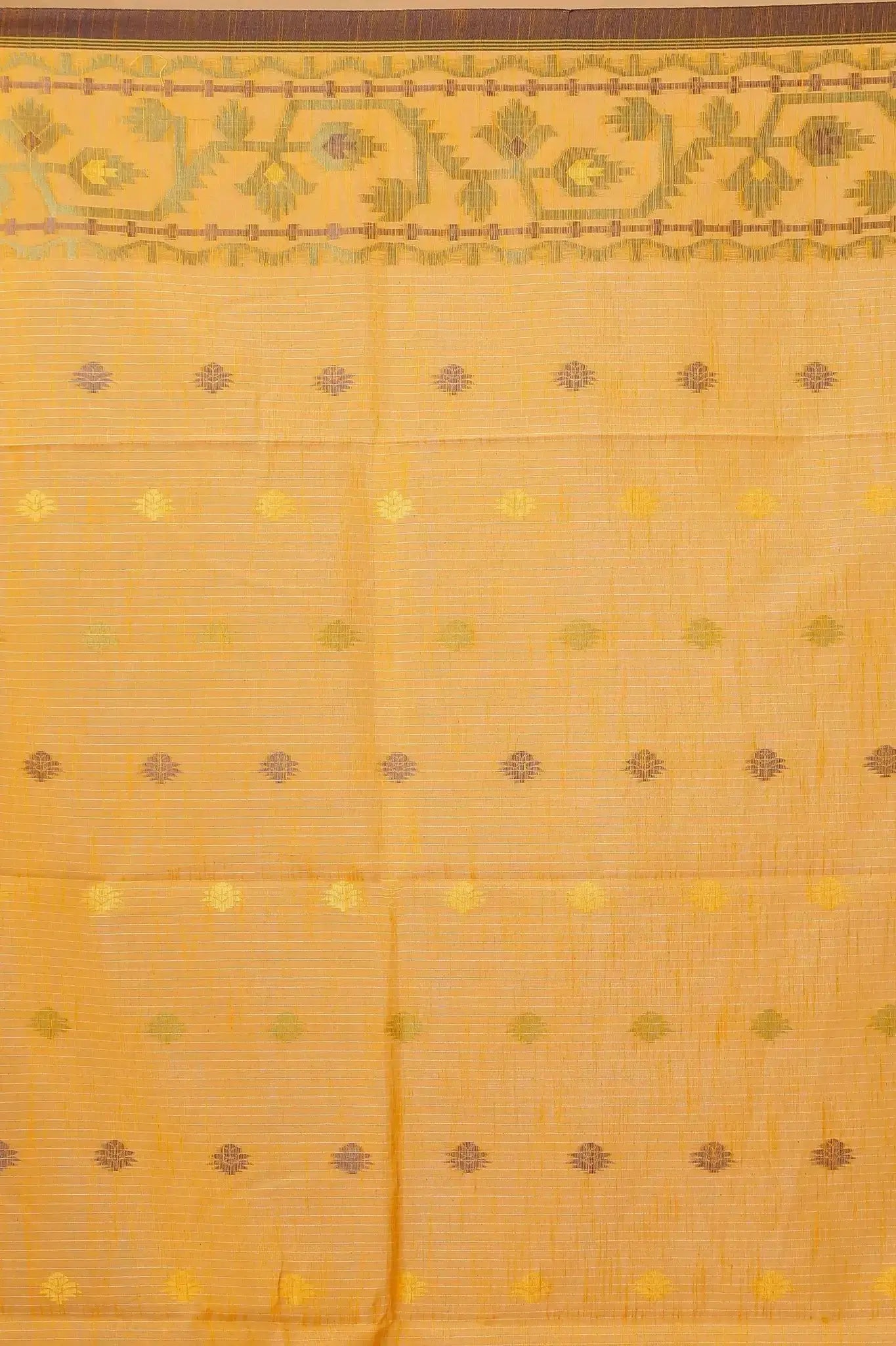 Bellu Cotton Handloom Fancy Saree- Moon Mist With Deep Saffron Border