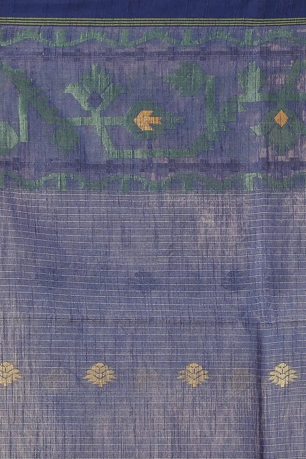 Pale Yellow With Navy Blue Border Floral Pattern- Bellu Cotton Handloom Fancy Saree - Grivana