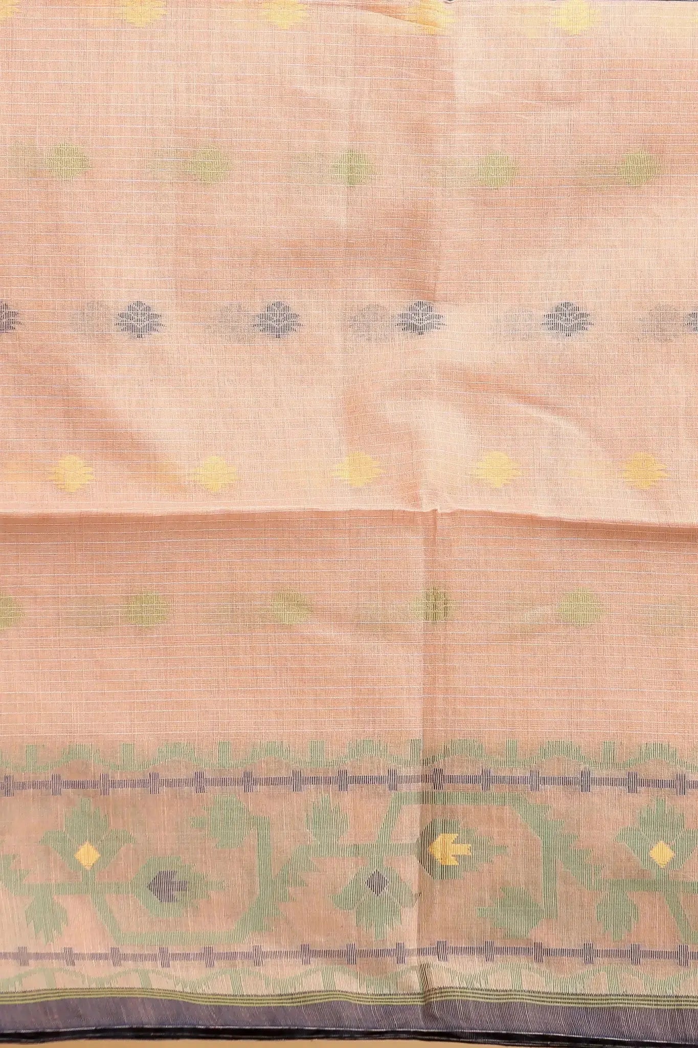 Bellu Cotton Handloom Fancy Saree- Oyster Pink With Mist Blue Border - Grivana