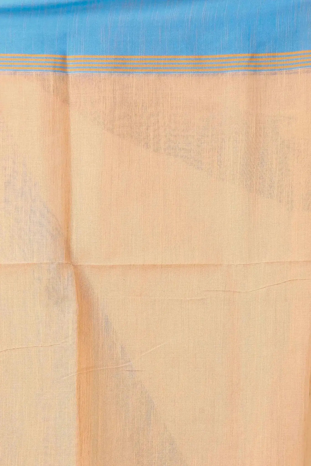 Peach Beige Manipuri Cotton Saree with Mustard Yellow Border & Blue Floral Woven Motifs