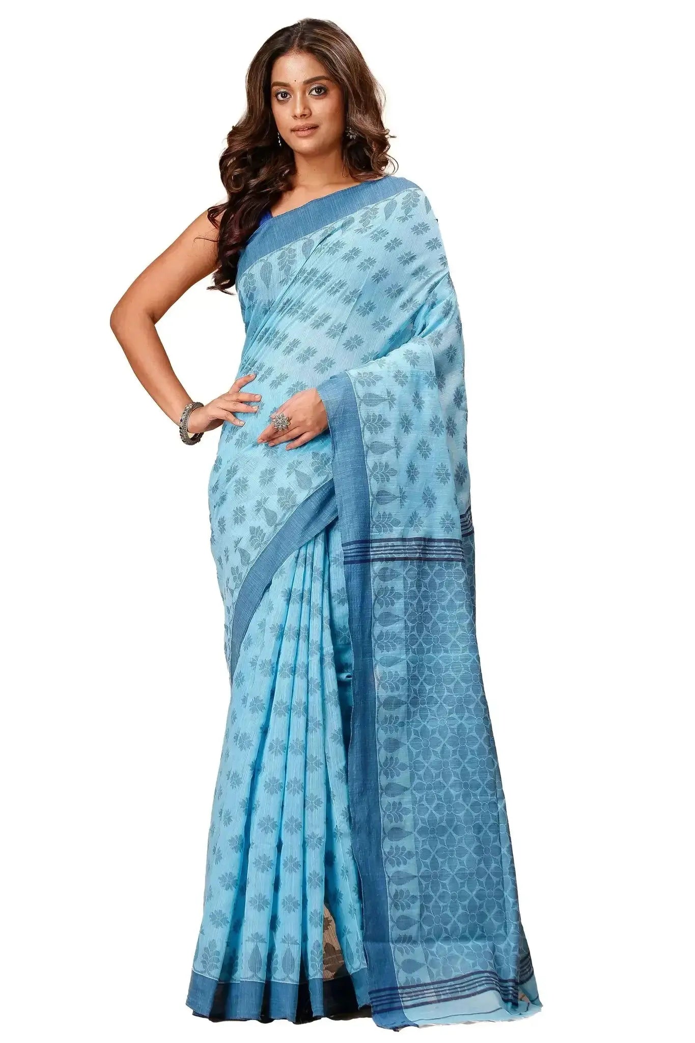 Carolina Blue- Bellu Cotton Handloom Fancy Saree Elegant Traditional Handwoven Design