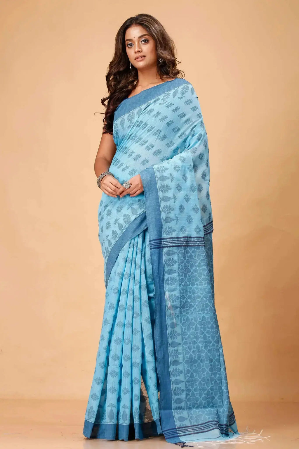Carolina Blue- Bellu Cotton Handloom Fancy Saree Elegant Traditional Handwoven Design