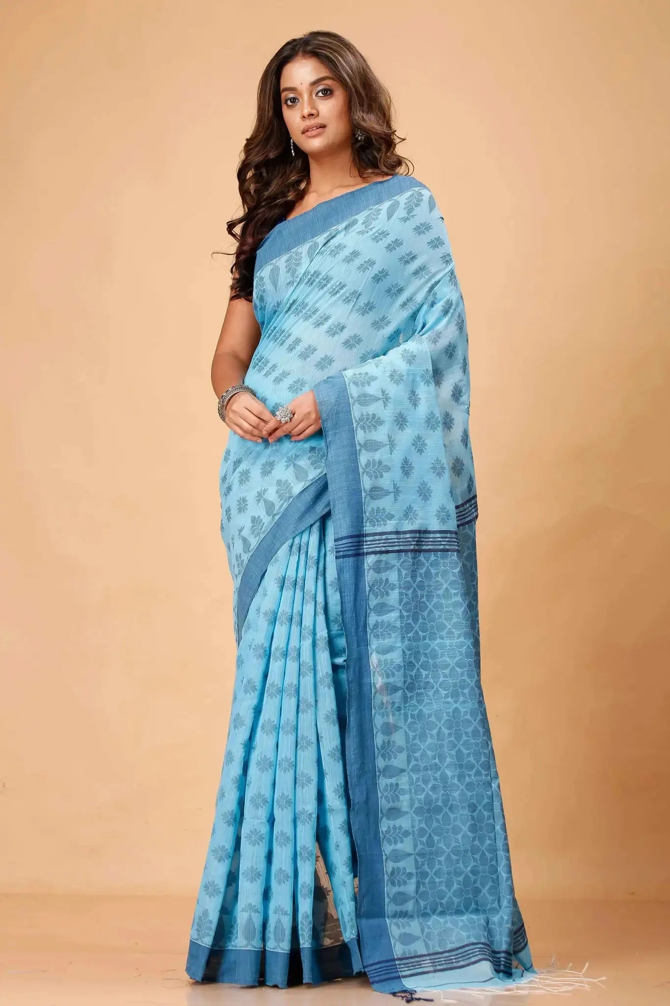 Carolina Blue- Bellu Cotton Handloom Fancy Saree Elegant Traditional Handwoven Design