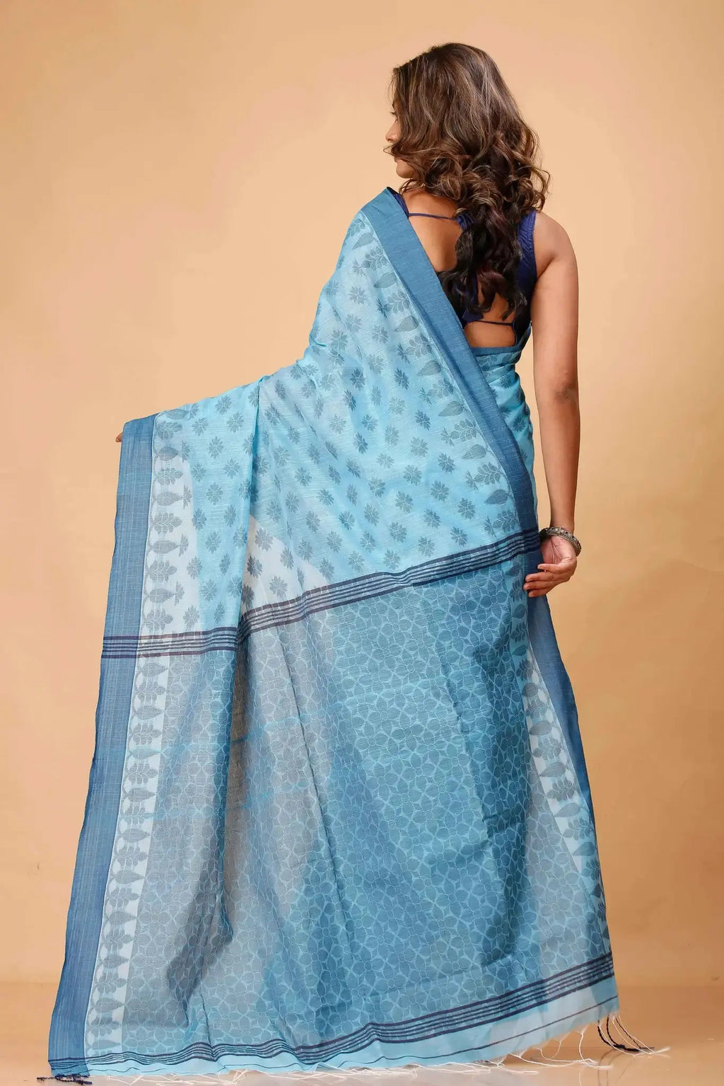 Carolina Blue- Bellu Cotton Handloom Fancy Saree Elegant Traditional Handwoven Design