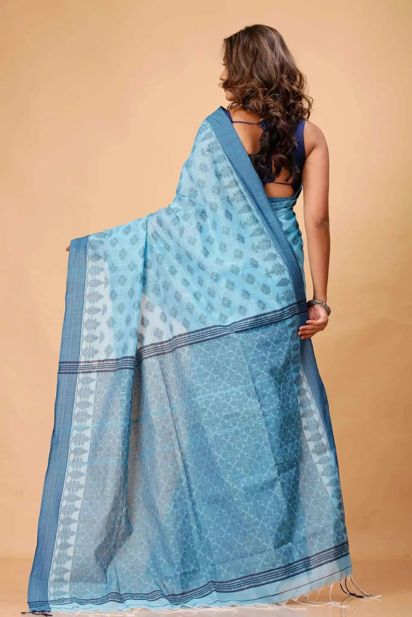 Carolina Blue- Bellu Cotton Handloom Fancy Saree Elegant Traditional Handwoven Design