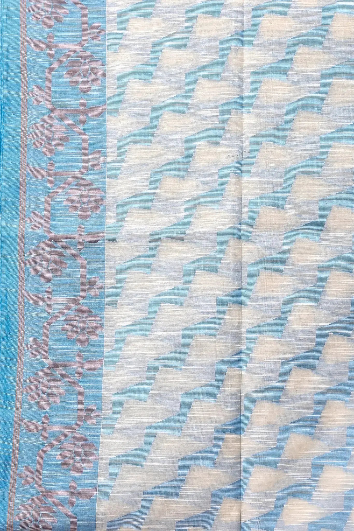 Bellu Rock Blue Cotton Handloom Fancy Saree – Floral Motif Pattern With Blouse Piece - Grivana