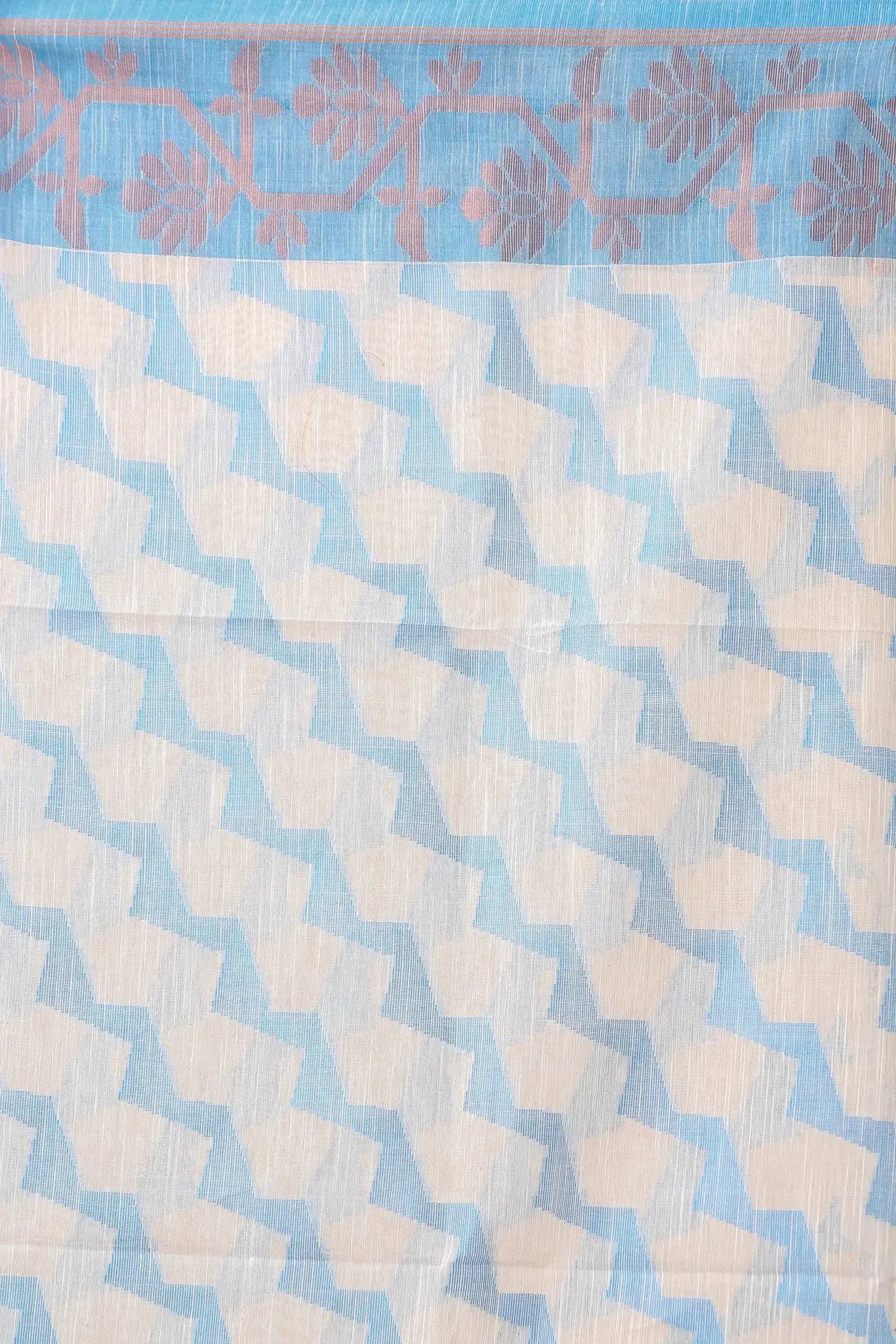Bellu Rock Blue Cotton Handloom Fancy Saree – Floral Motif Pattern With Blouse Piece - Grivana