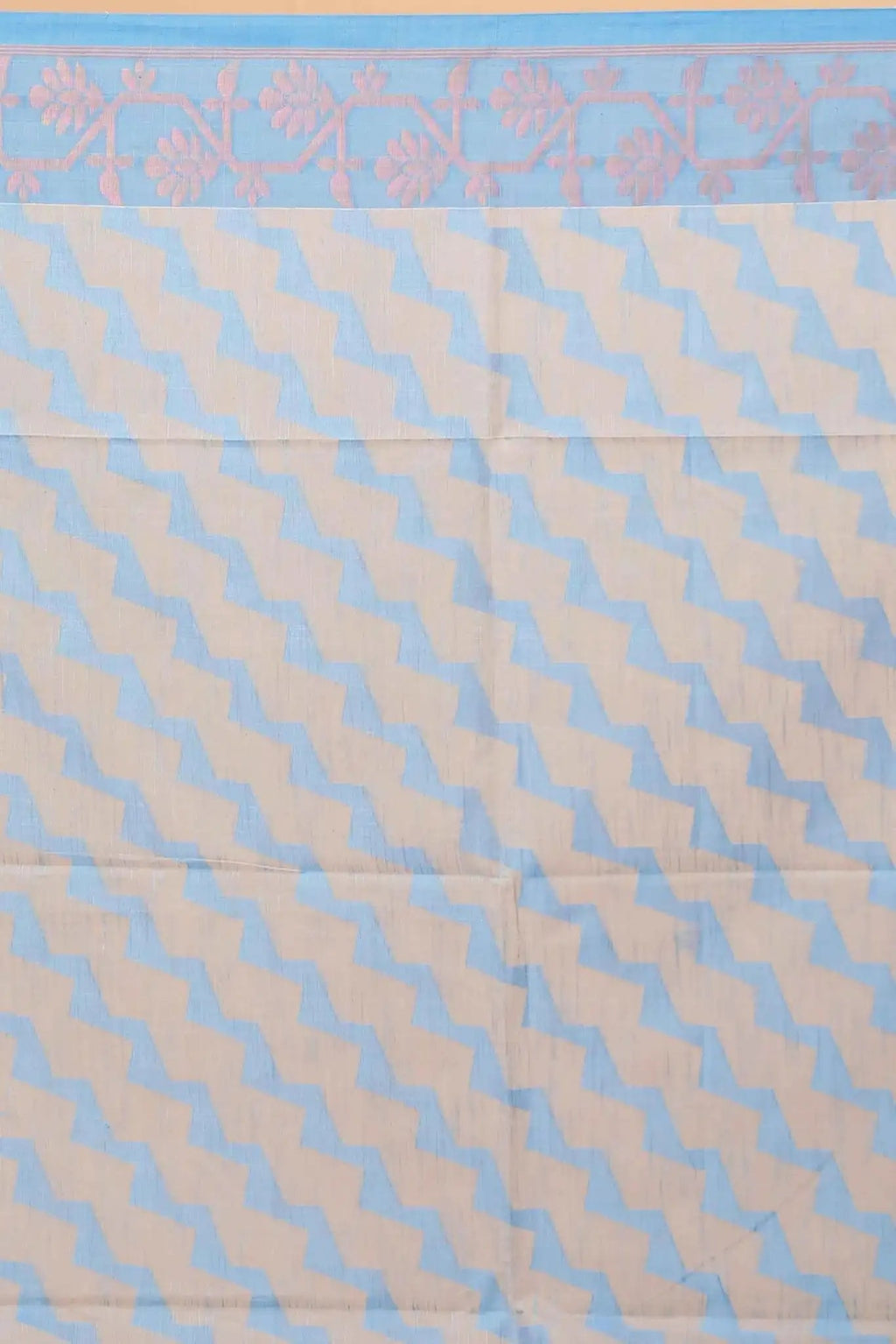 Bellu Carolina Blue Cotton Handloom Fancy Saree – Floral Motif Pattern With Blouse Piece