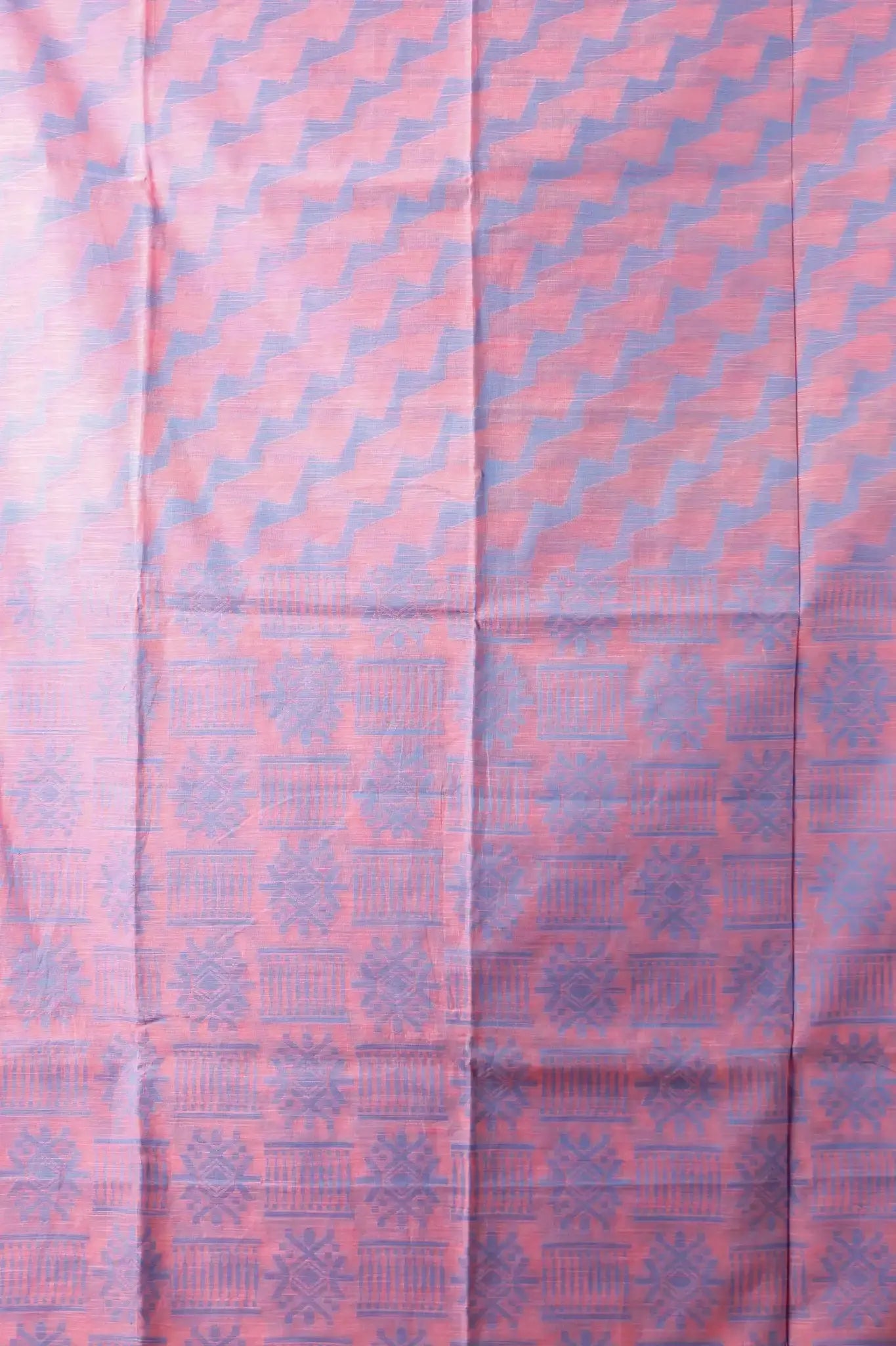 Bellu Oyster Pink Cotton Handloom Saree – Soft Woven Floral Motif With Blouse Piece - Grivana