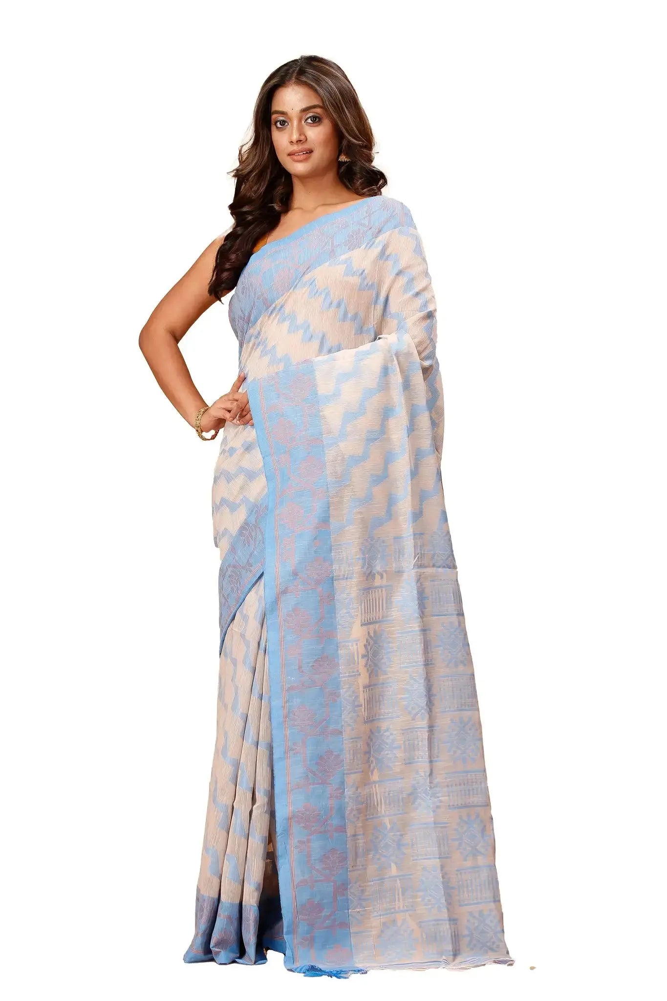 Bellu Rodeo Dust Cotton Handloom Saree – Soft Woven Floral Motif Design With Blouse Piece - Grivana