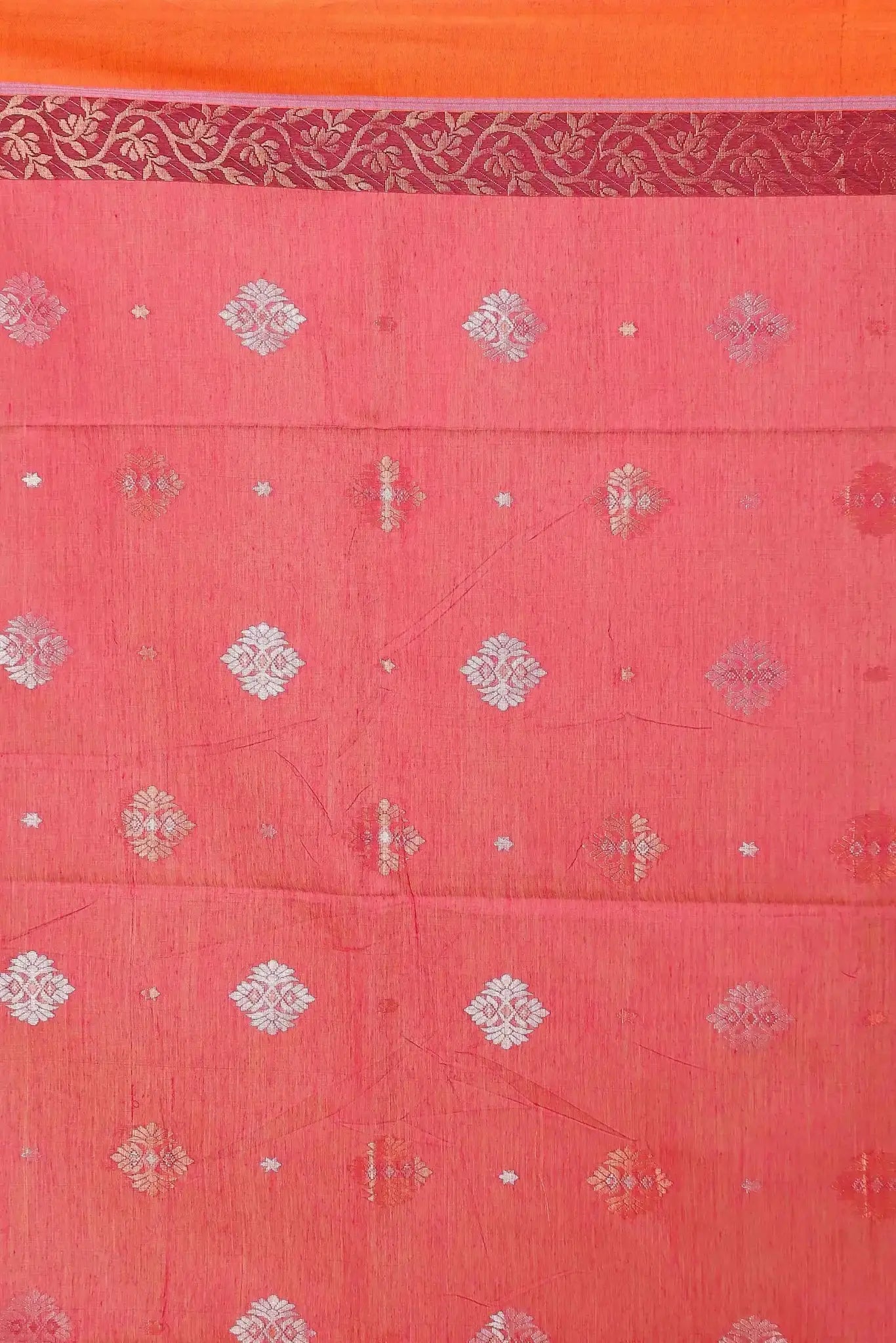 Baltic Sea & Rose Red- Bellu Cotton Handloom Fancy Weave Saree Contrast Border