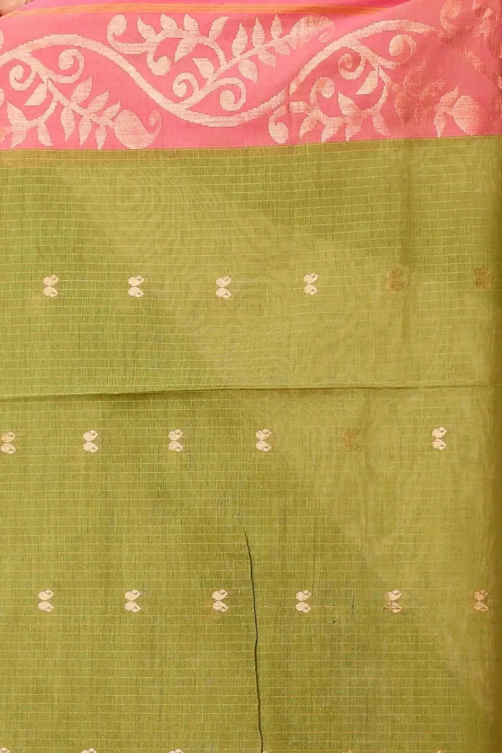 Alpine Green- Bellu Cotton Handloom Saree With Pink Woven Border & Blouse Piece