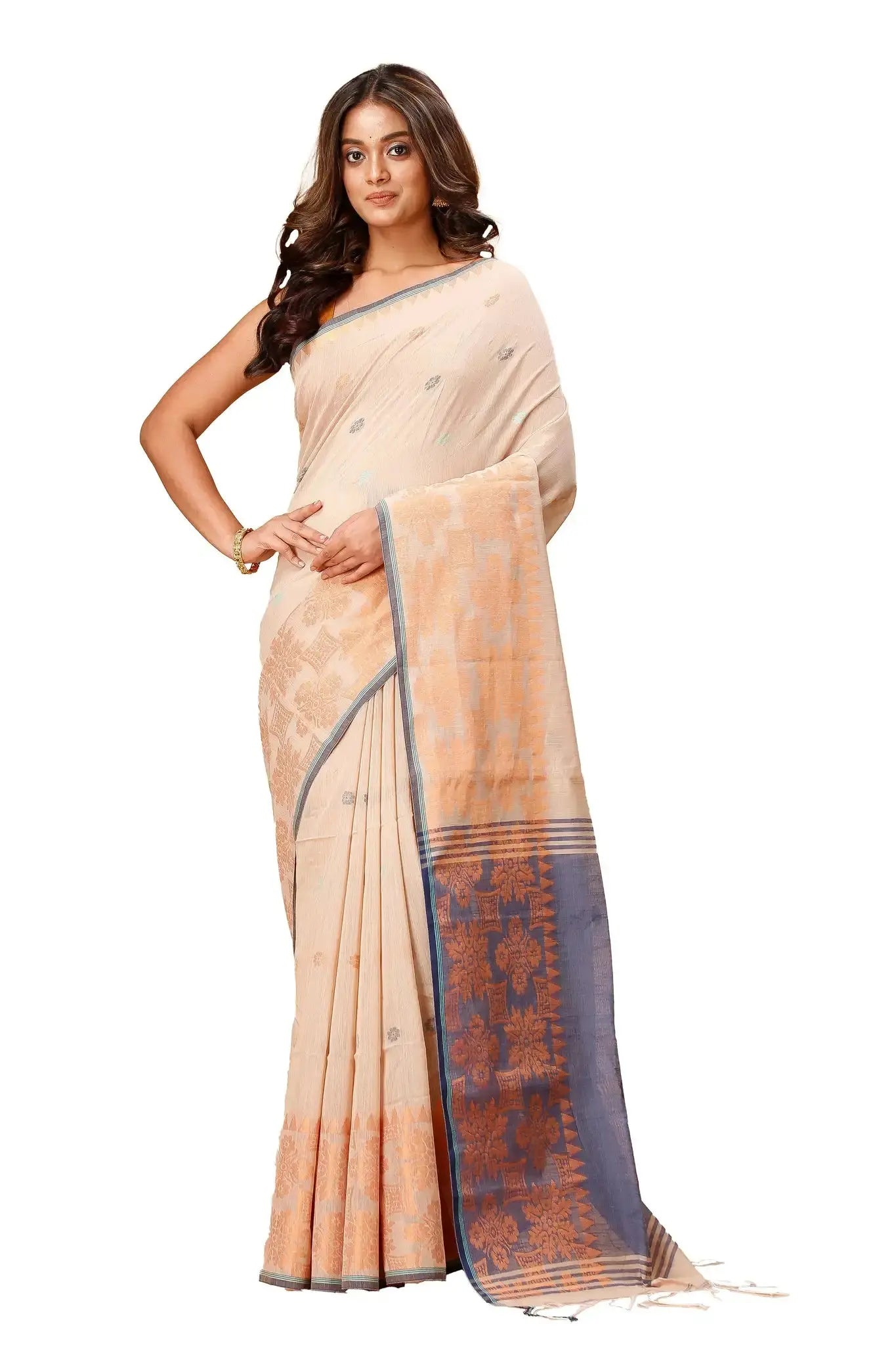 Rose Fog- Bellu Cotton Handloom Fancy Saree With Mist Blue Pallu - Grivana