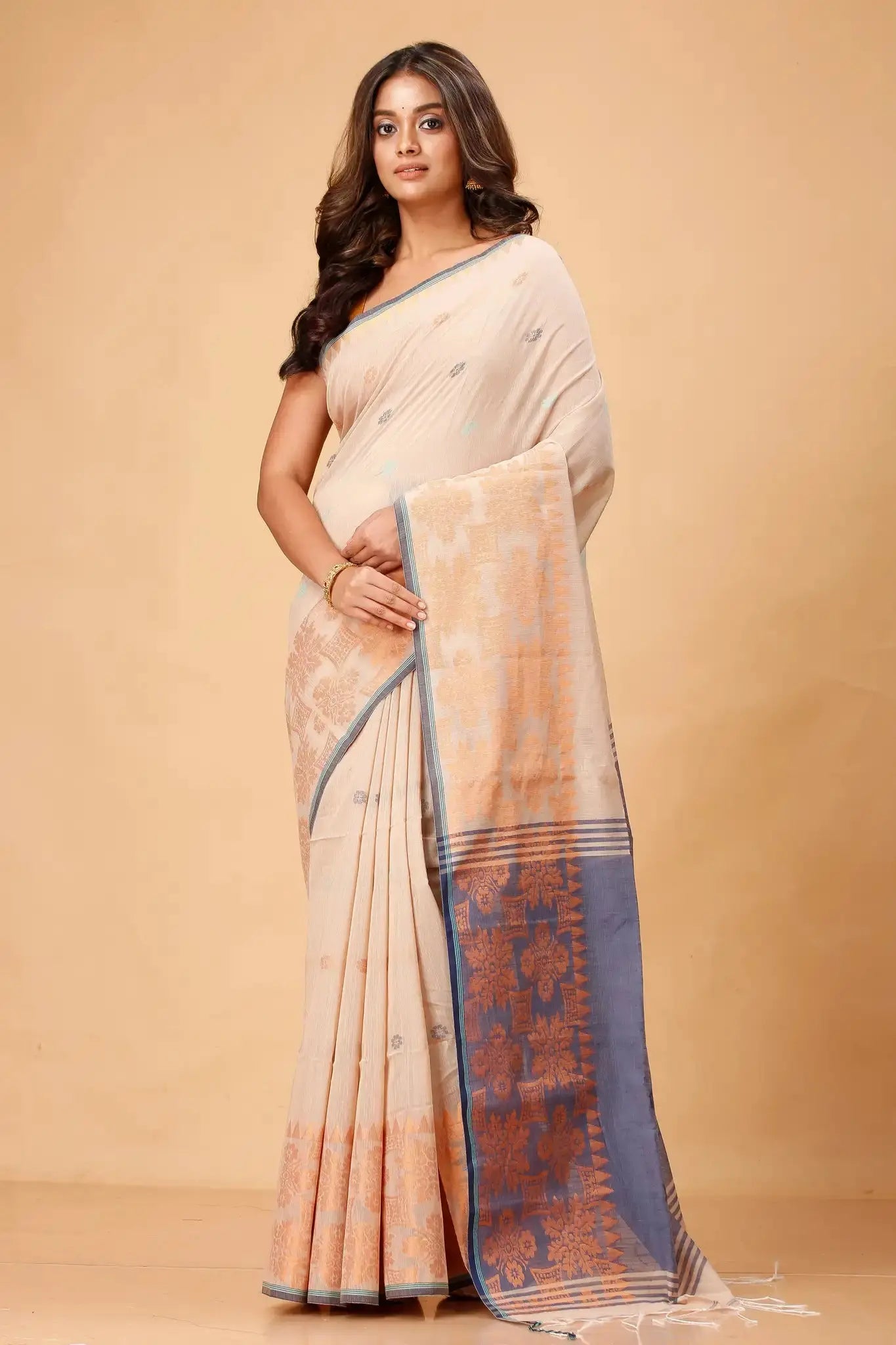 Rose Fog- Bellu Cotton Handloom Fancy Saree With Mist Blue Pallu - Grivana