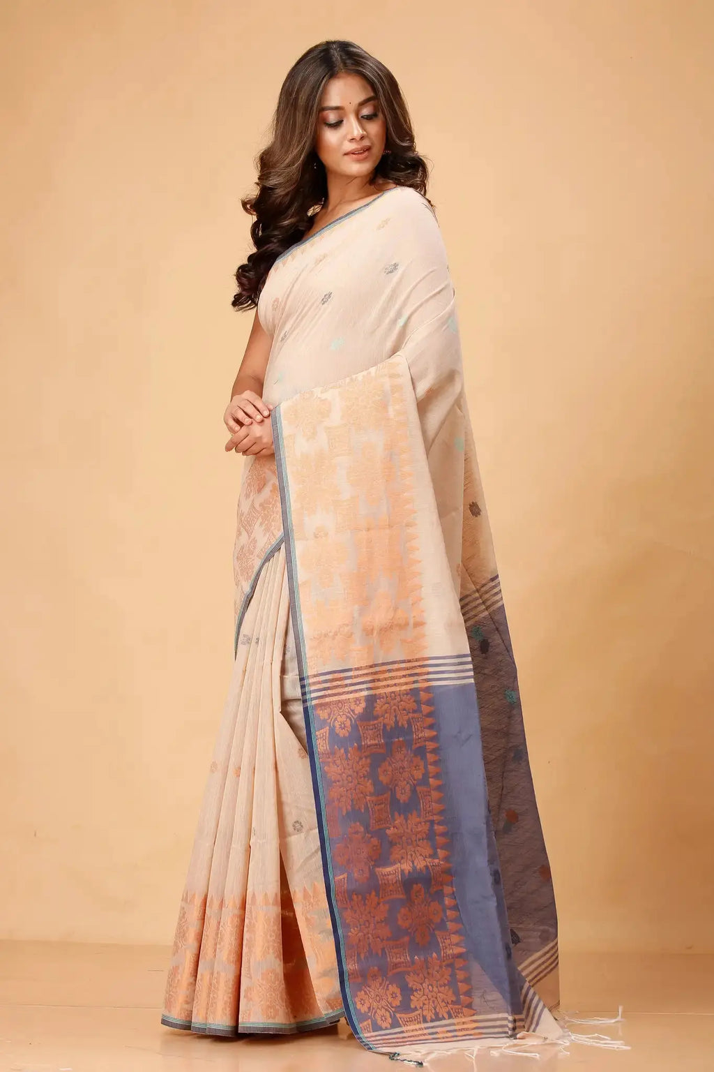 Rose Fog- Bellu Cotton Handloom Fancy Saree With Mist Blue Pallu - Grivana