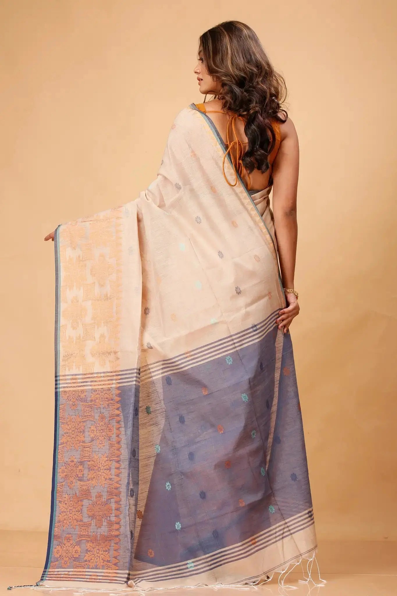 Rose Fog- Bellu Cotton Handloom Fancy Saree With Mist Blue Pallu - Grivana