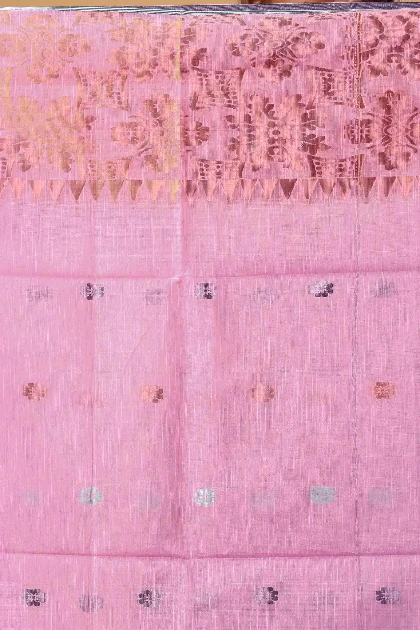 Pastel Pink- Bellu Cotton Handloom Fancy Saree With Faded Blue Pallu - Grivana