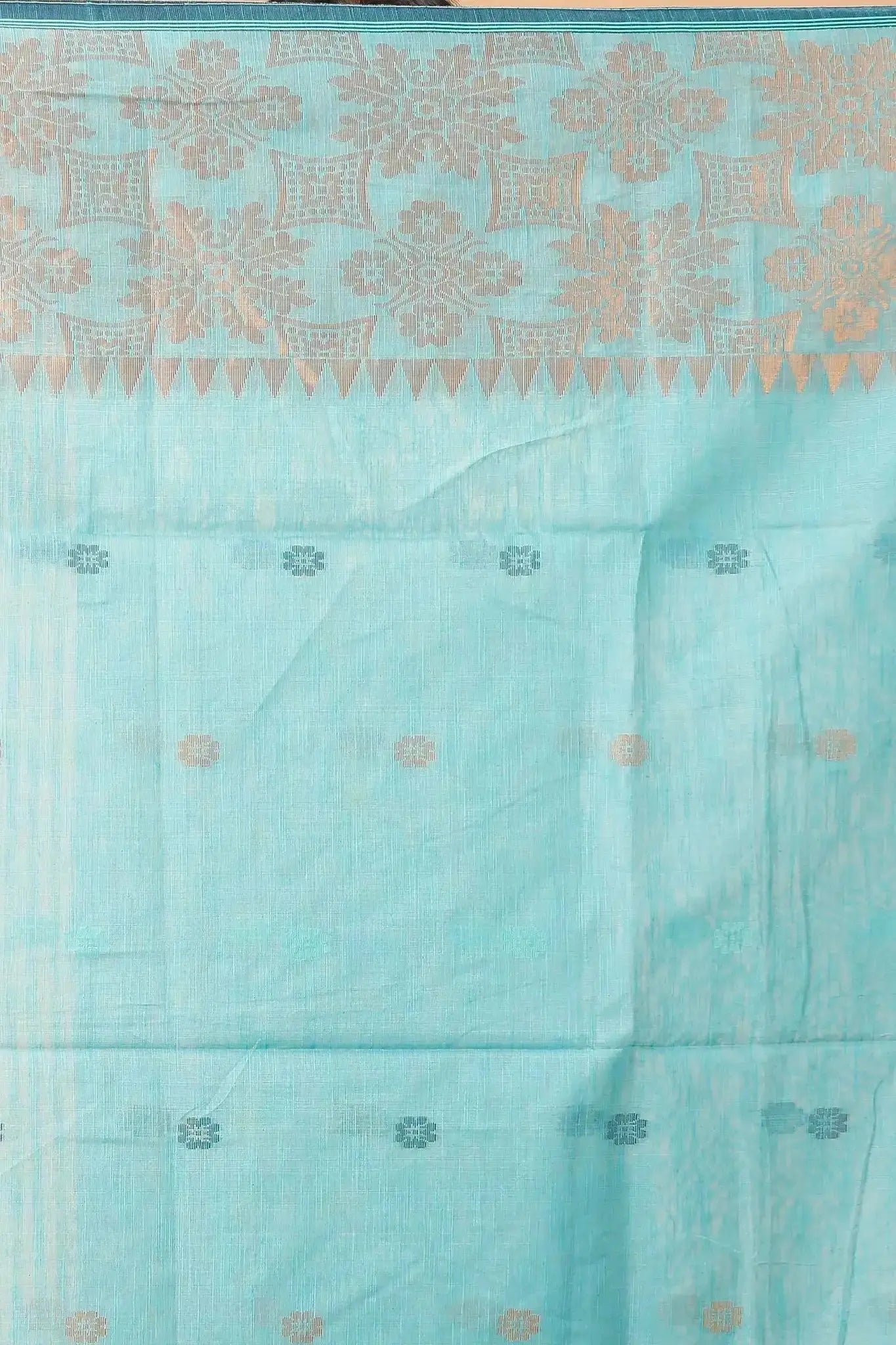 Deep Peach- Bellu Cotton Handloom Fancy Saree With Sea Green Contrast Pallu