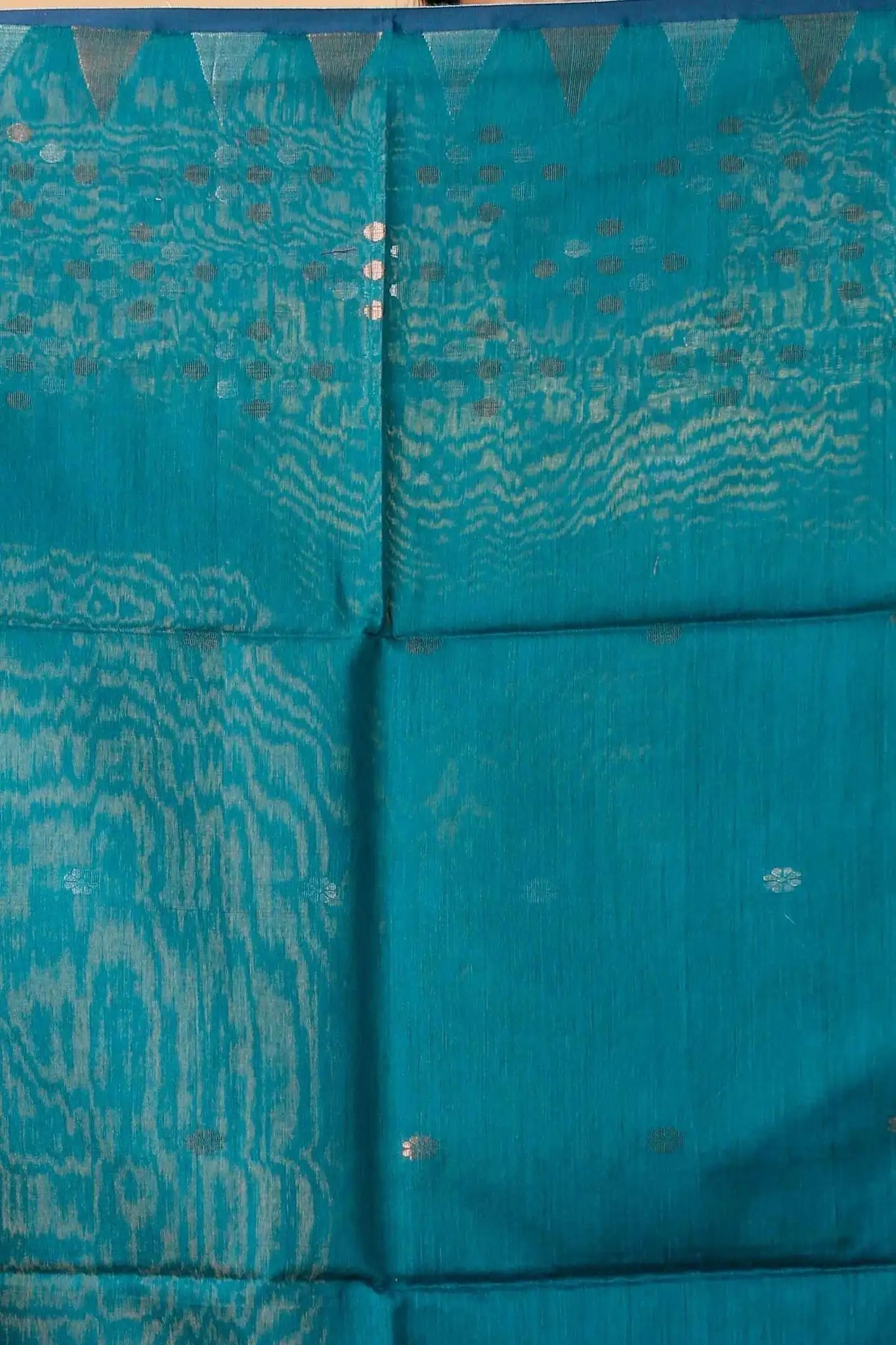 Bellu Cotton Fancy Saree- Deep Sea Green Traditional Geometric Pattern Weave