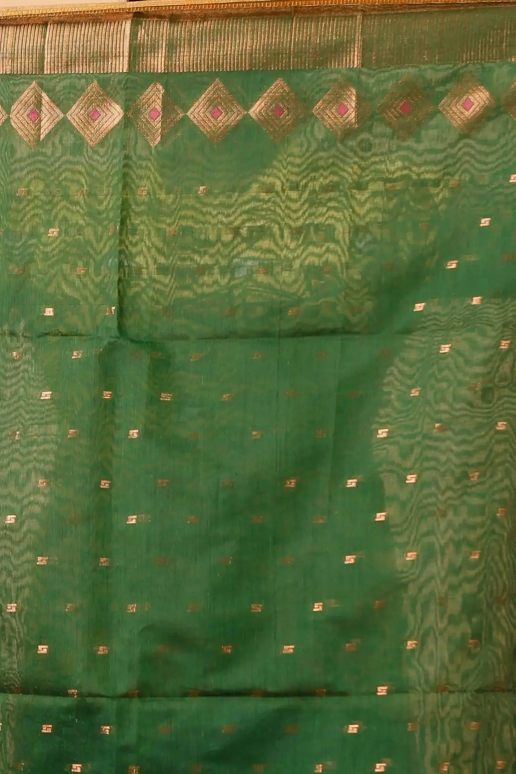 Olive Green With Pinkish Red Border- Bellu Cotton Handloom Fancy Indian Saree - Grivana