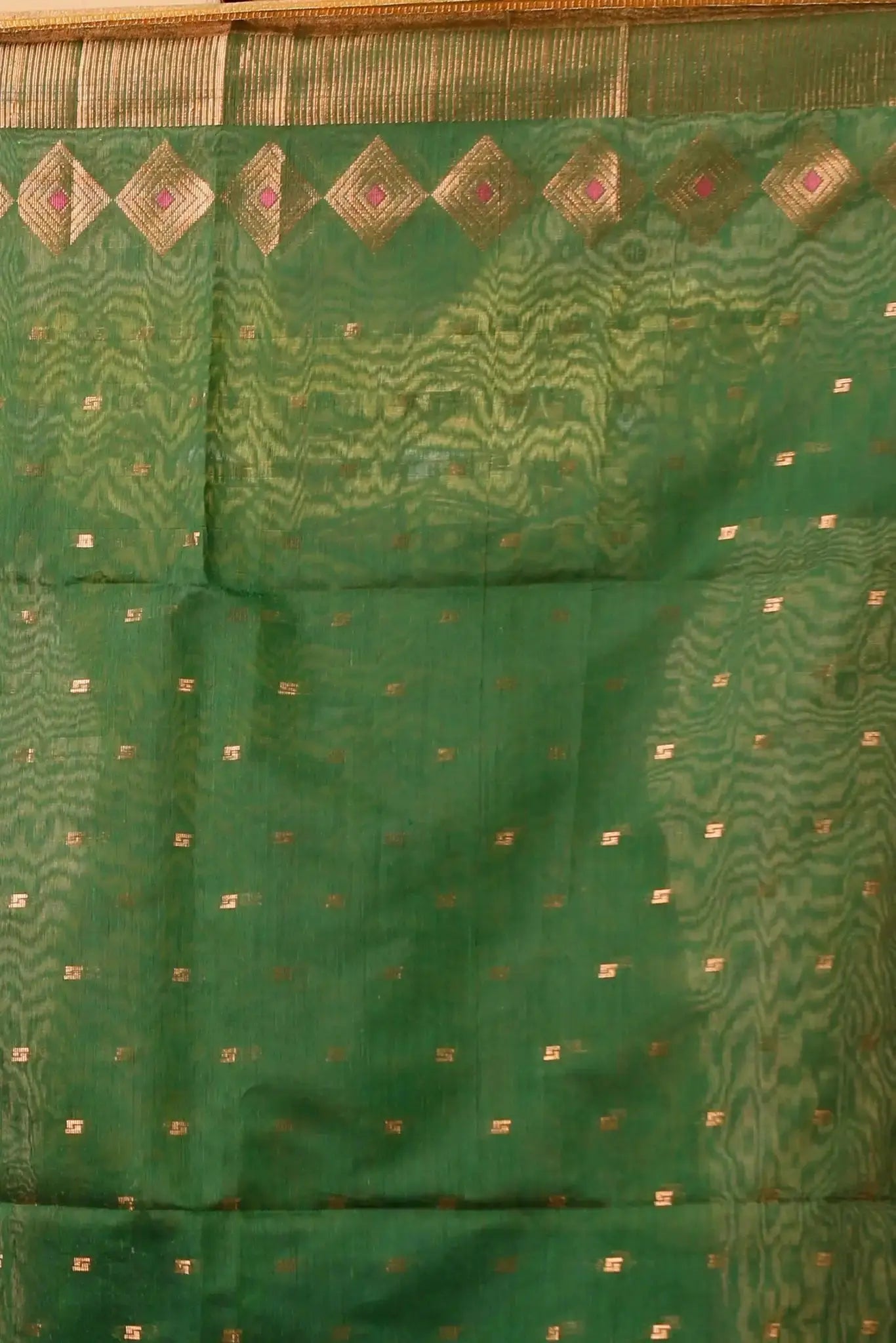Olive Green With Pinkish Red Border- Bellu Cotton Handloom Fancy Indian Saree - Grivana