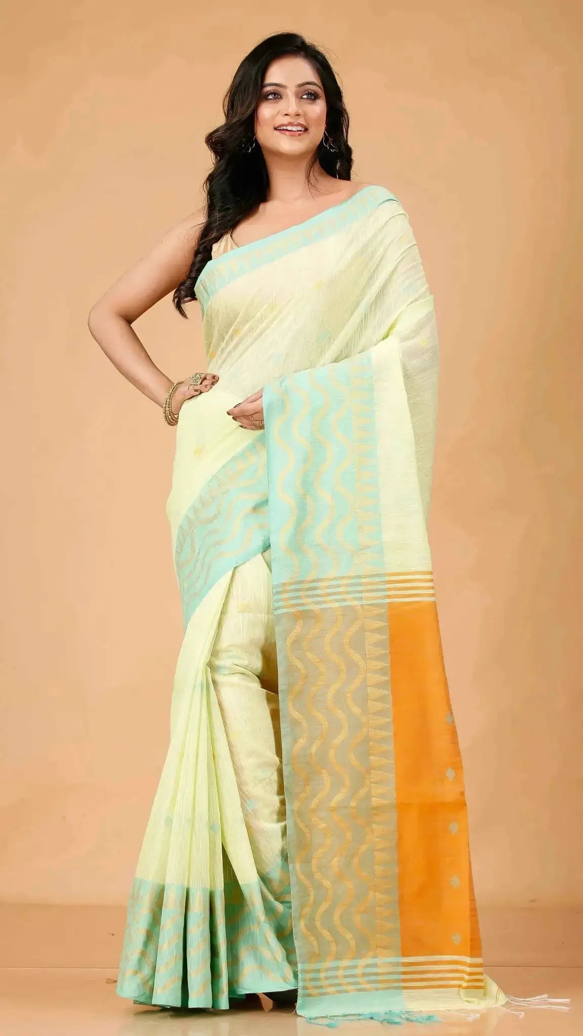 Bellu Cotton Saree – Fancy Mix Design with Blouse Piece Mist Blue