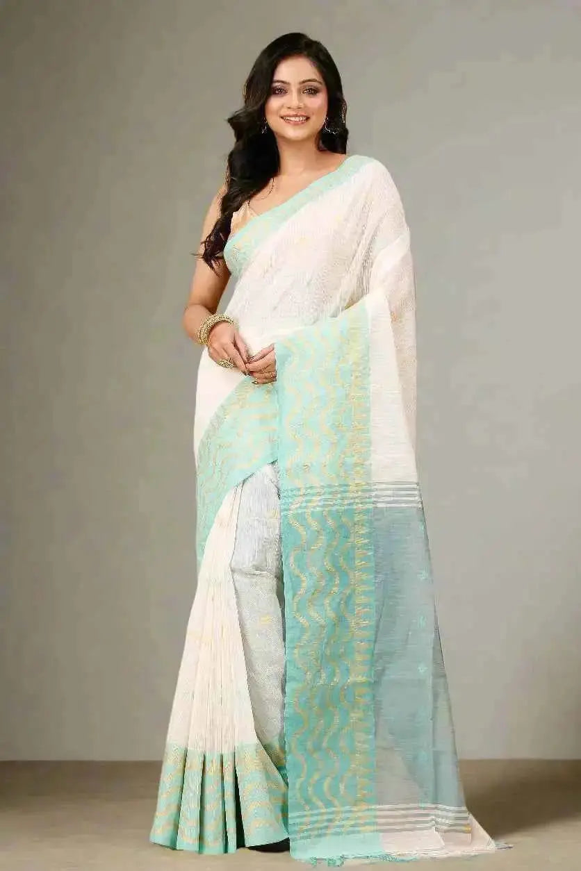 Bellu Cotton Saree – Fancy Mix Design with Blouse Piece Mist Blue