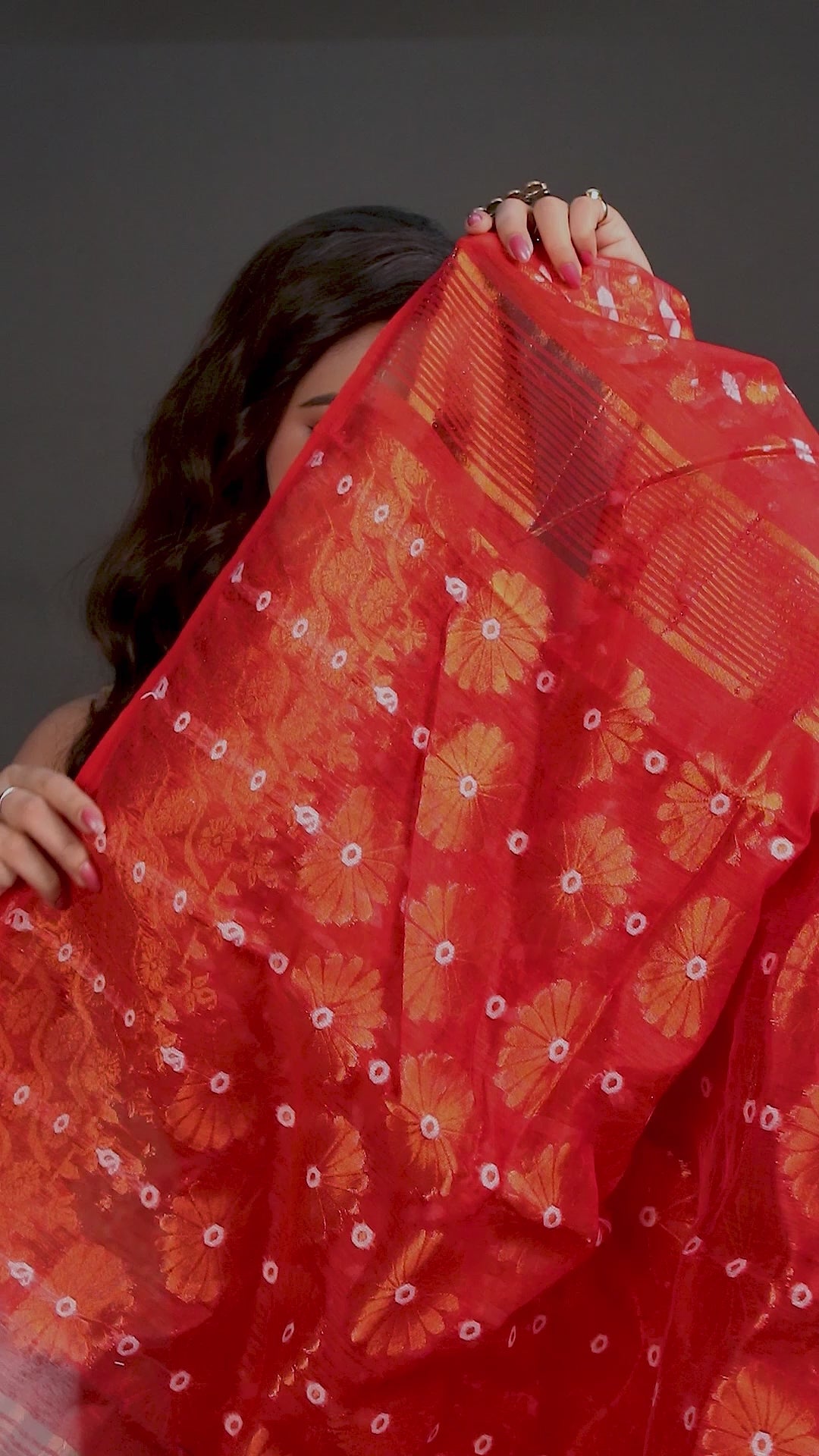 Red Bengal Handloom Dhakai Jamdani Saree | Traditional Jamdani Sari