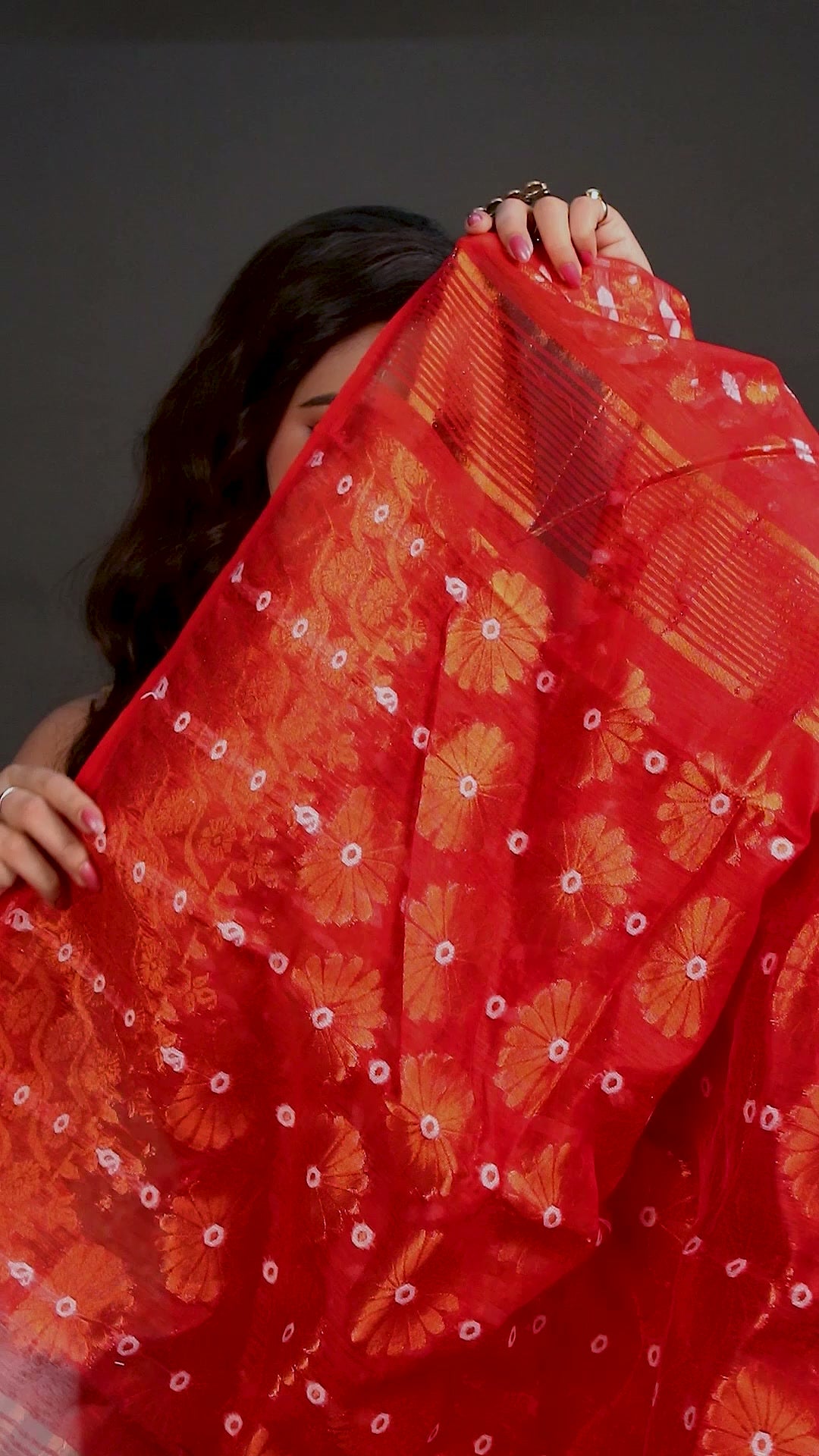 Red Bengal Handloom Dhakai Jamdani Saree | Traditional Jamdani Sari